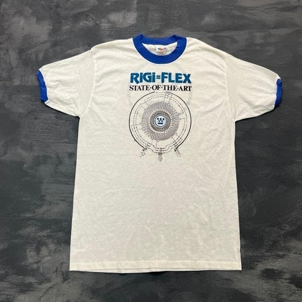 Vintage Rigi Flex Shirt Mens Medium White 1980s Ringer Circuit Board‎